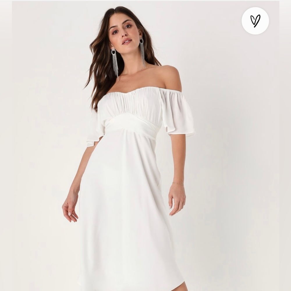 Elegant Wonder White Satin Off-the-Shoulder Midi Dress-Lulus